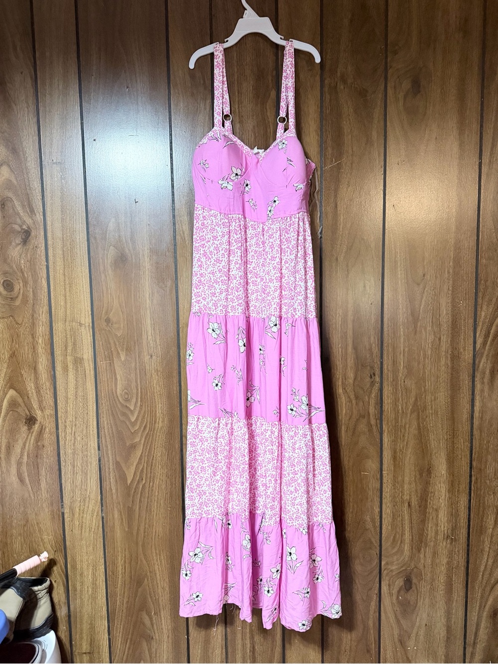 Pink Floral Maxi Dress with Spaghetti Straps - Picture 8 of 11